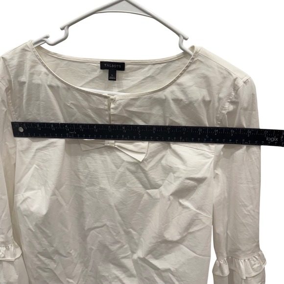 Talbots Womens White Bow Front Bell Sleeve Ruffle Blouse Top Large - Picture 4 of 7